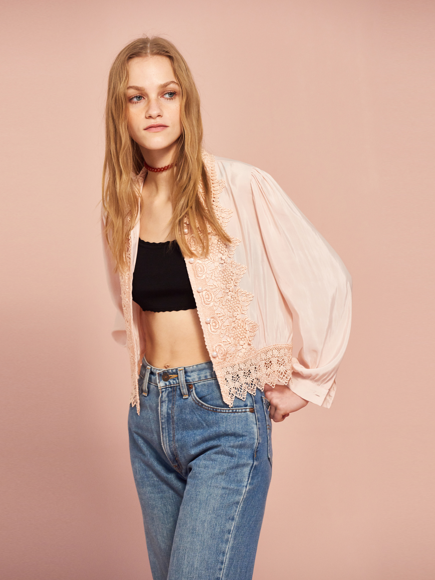 Rose Lace Blouse in Peach