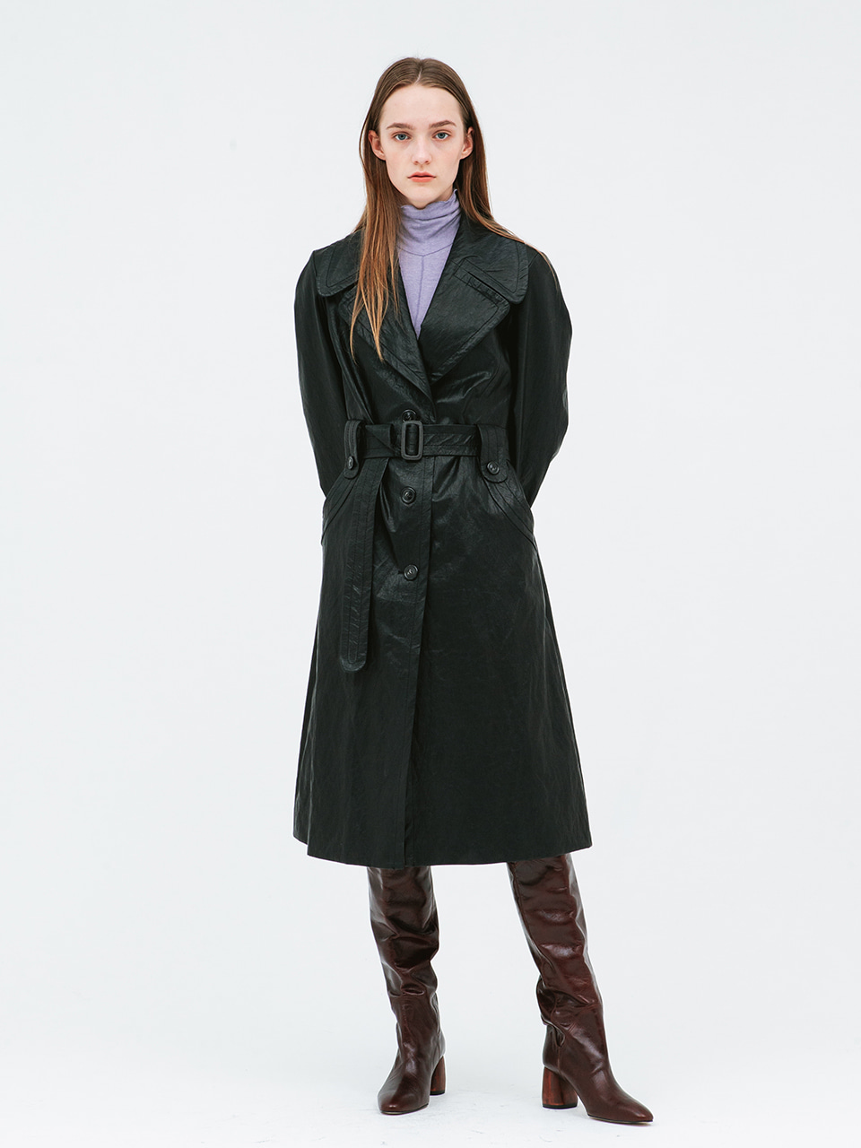 [교환반품불가]Black Leather Single Coat