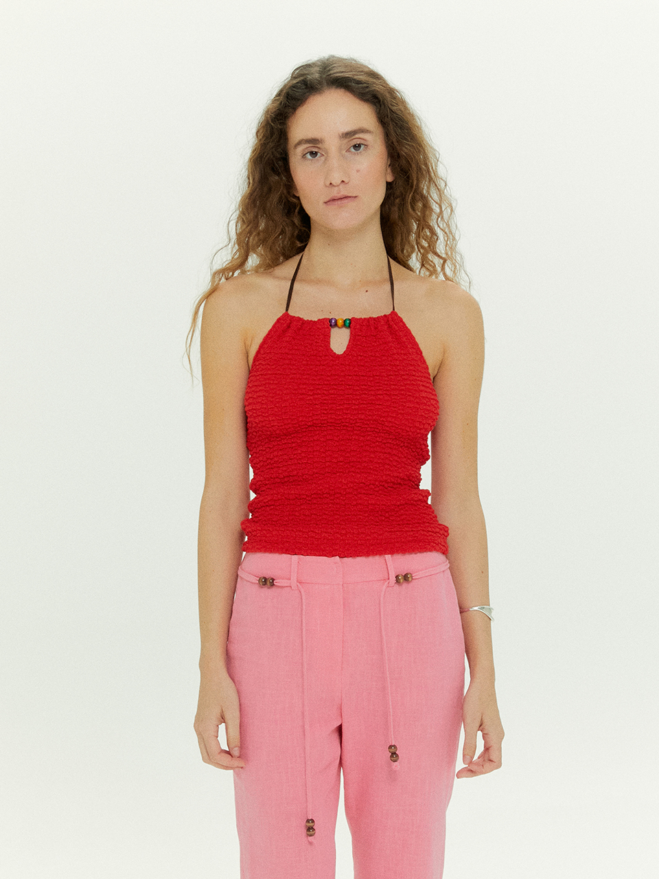 Beads Halter Top in Red