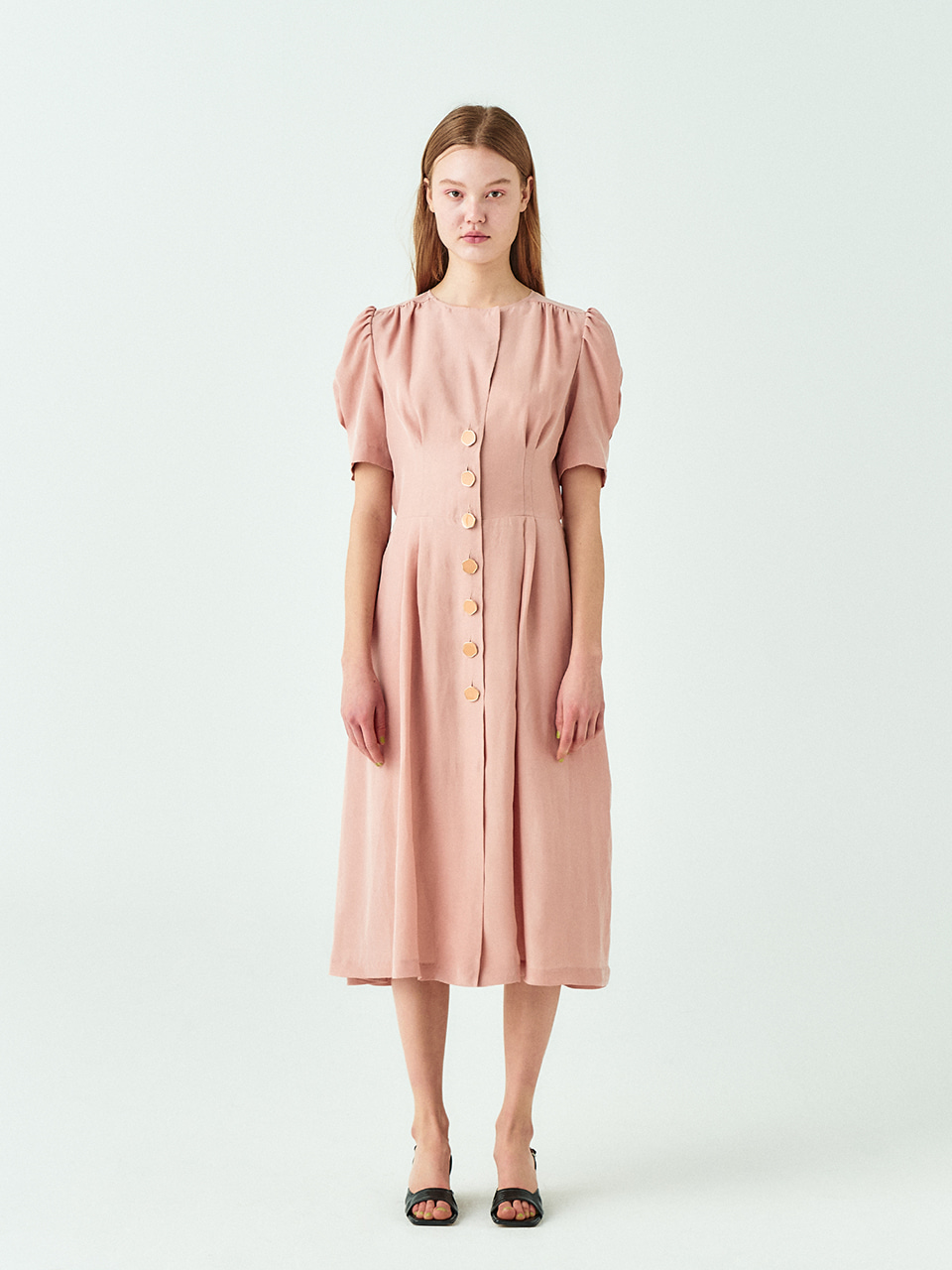 Cupra Button Dress in Peach