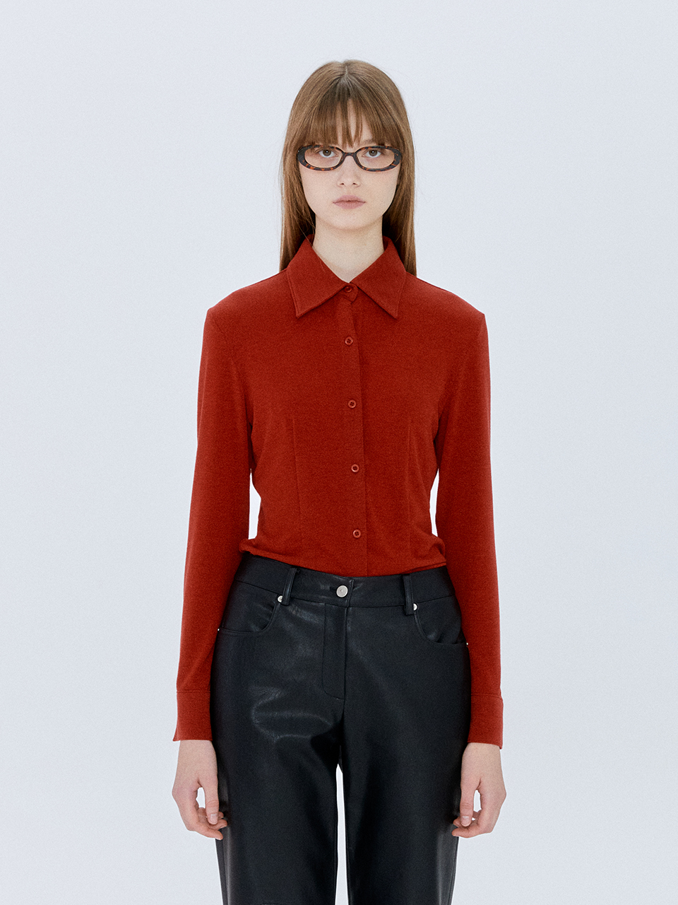Color Slim Shirt in Deep Red