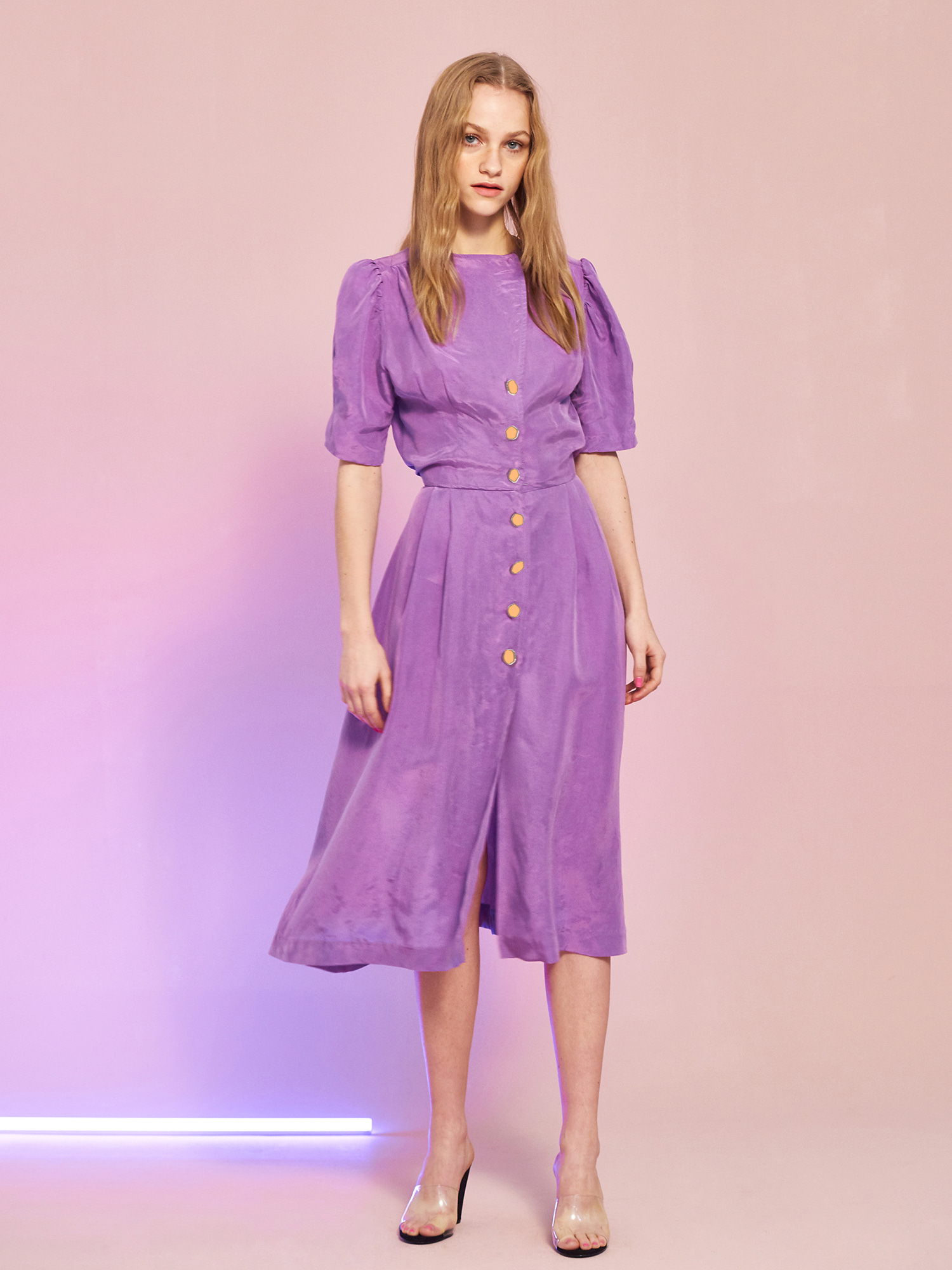 Cupra Button Dress in Purple