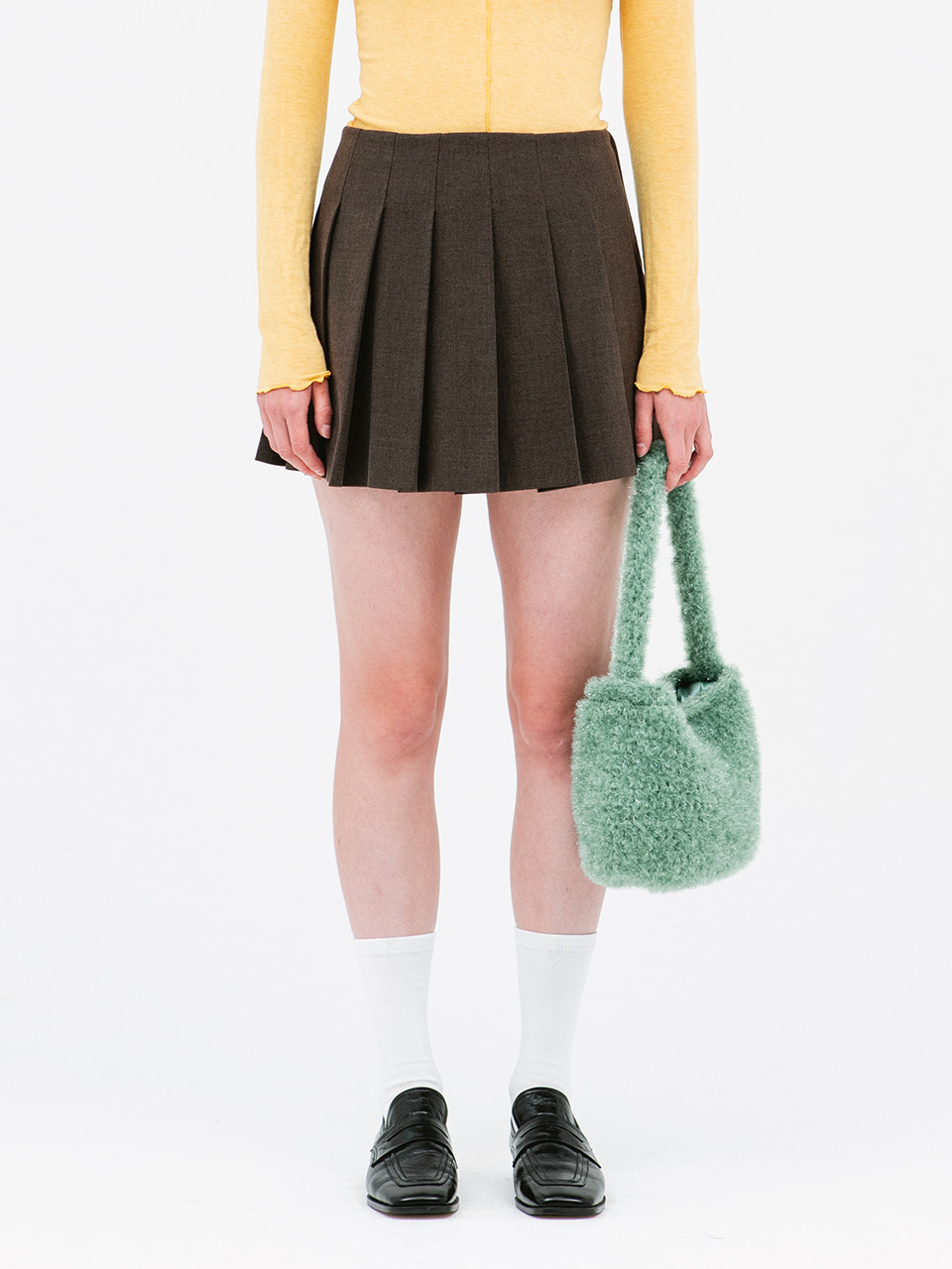 [품절임박]Pleated Short Skirt in Brown