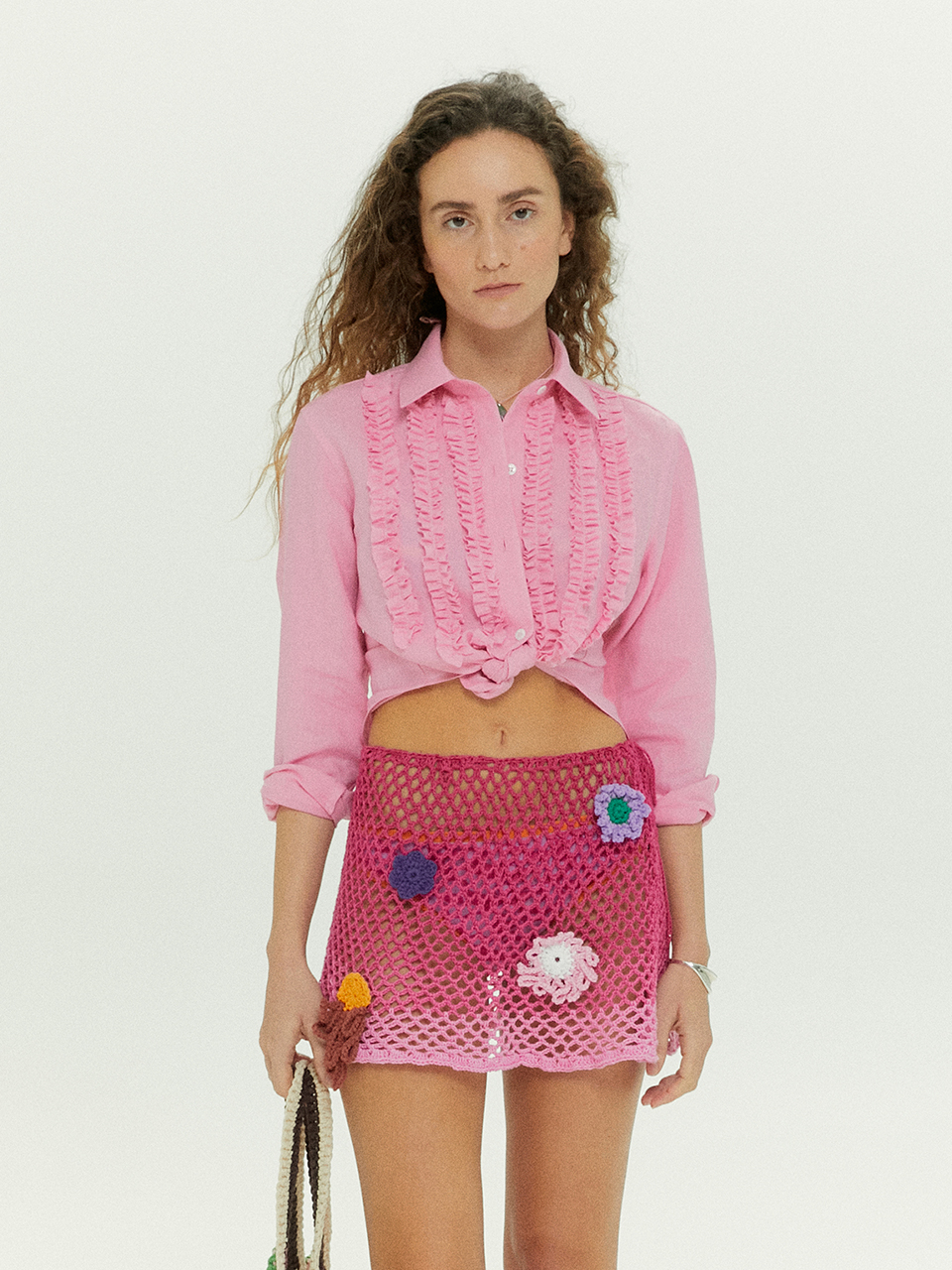 [20%OFF]Pink Ramie Frill Shirt