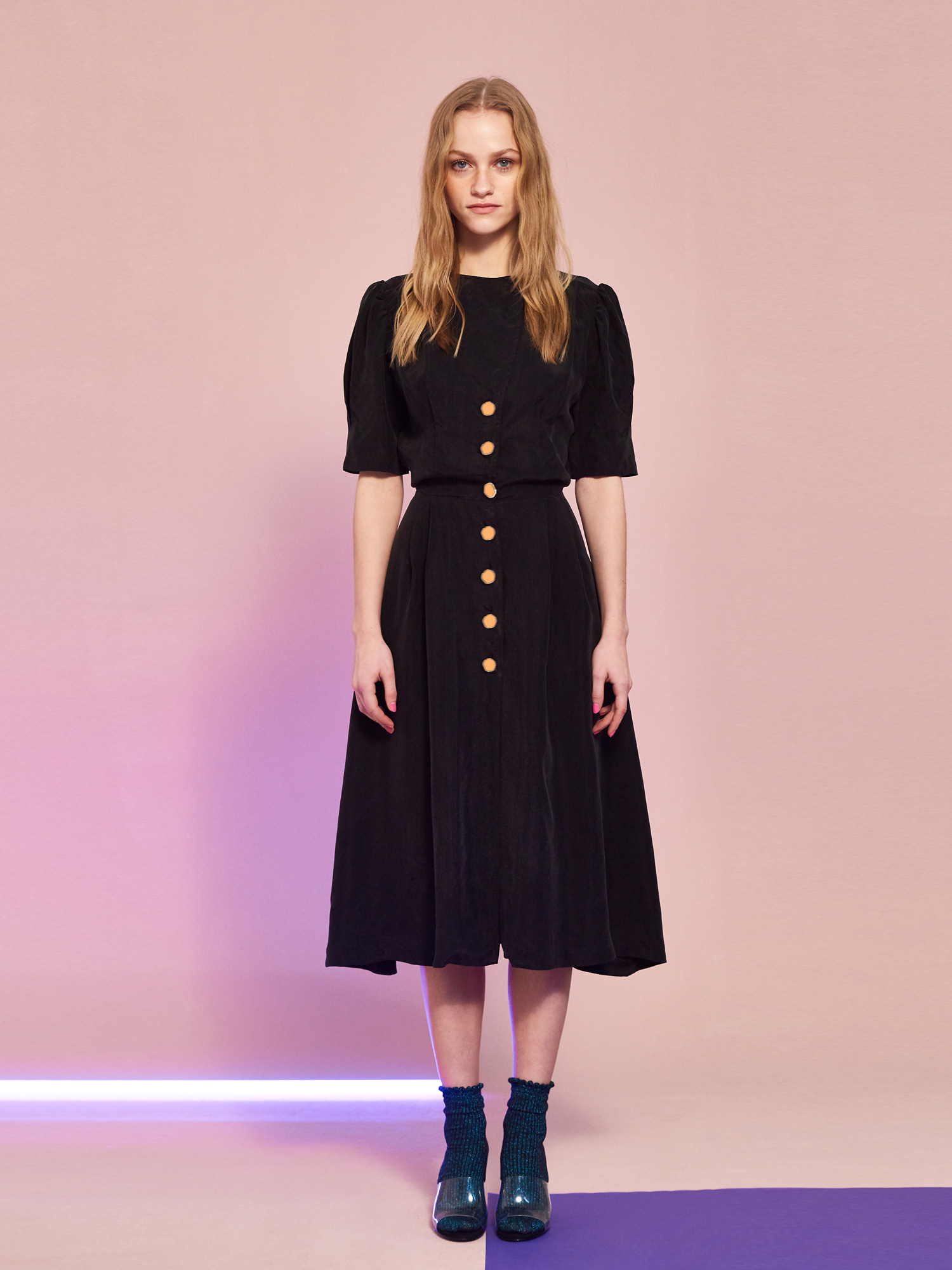 [30% Sale]Cupra Button Dress in Black