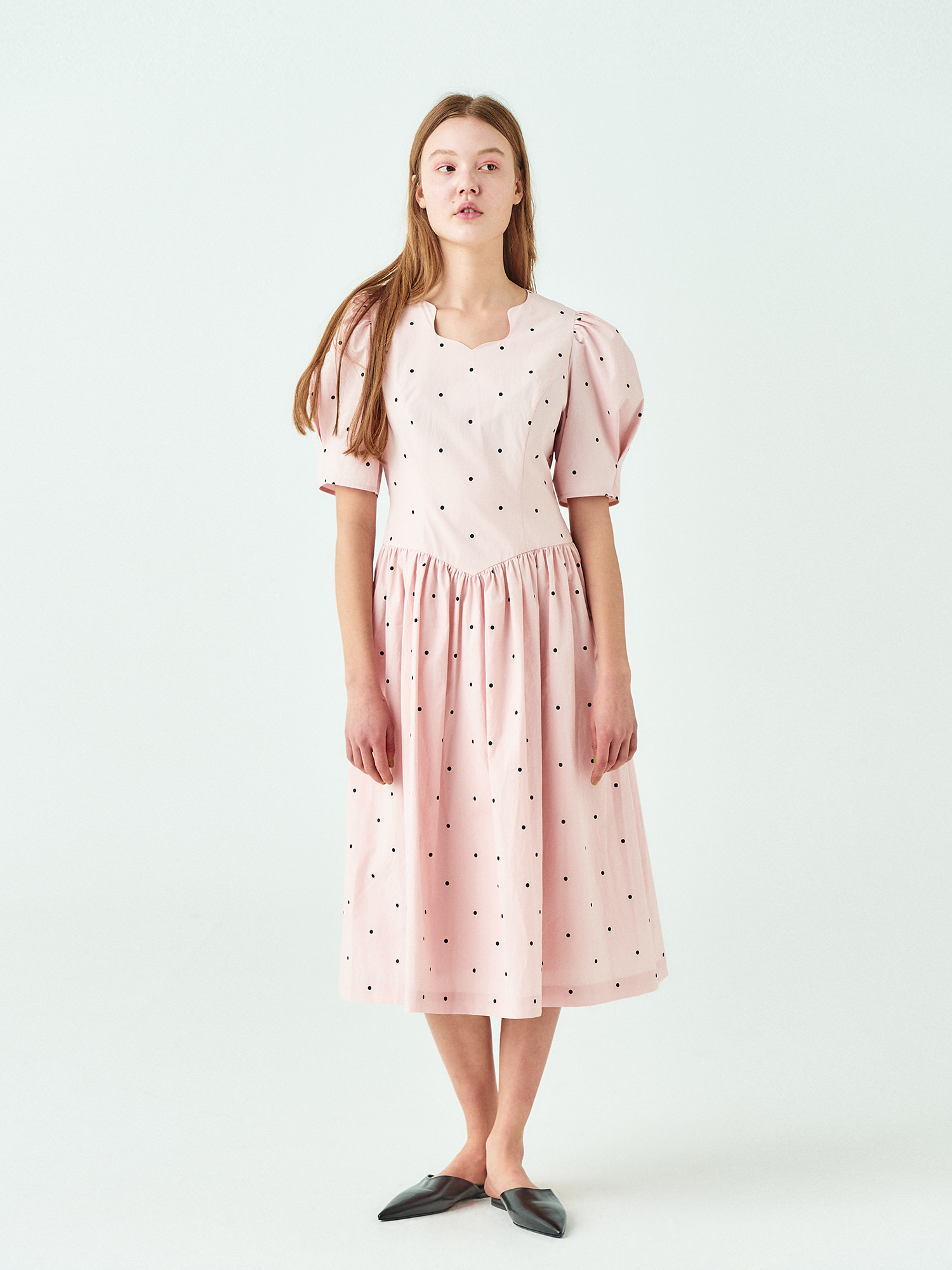 [샘플/마지막수량]Dot Cotton Dress in Baby Pink