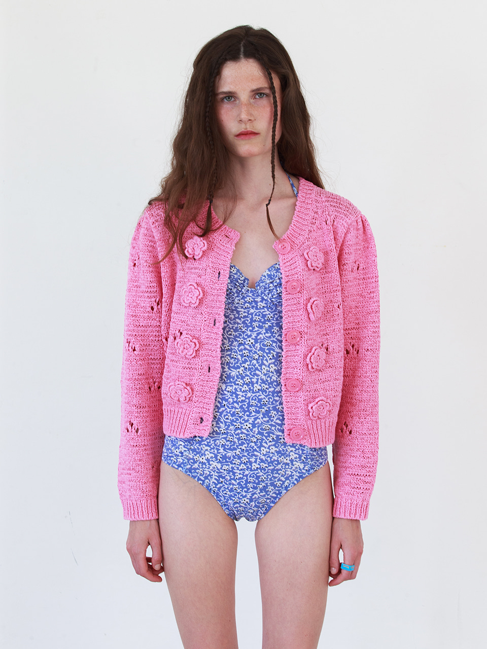 Flower Corsage knit Cardigan in Pink