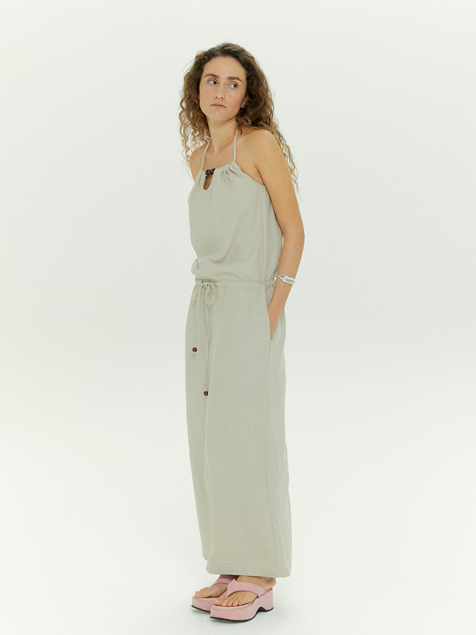 [20%OFF]Beads Halter Maxi Dress in Natural