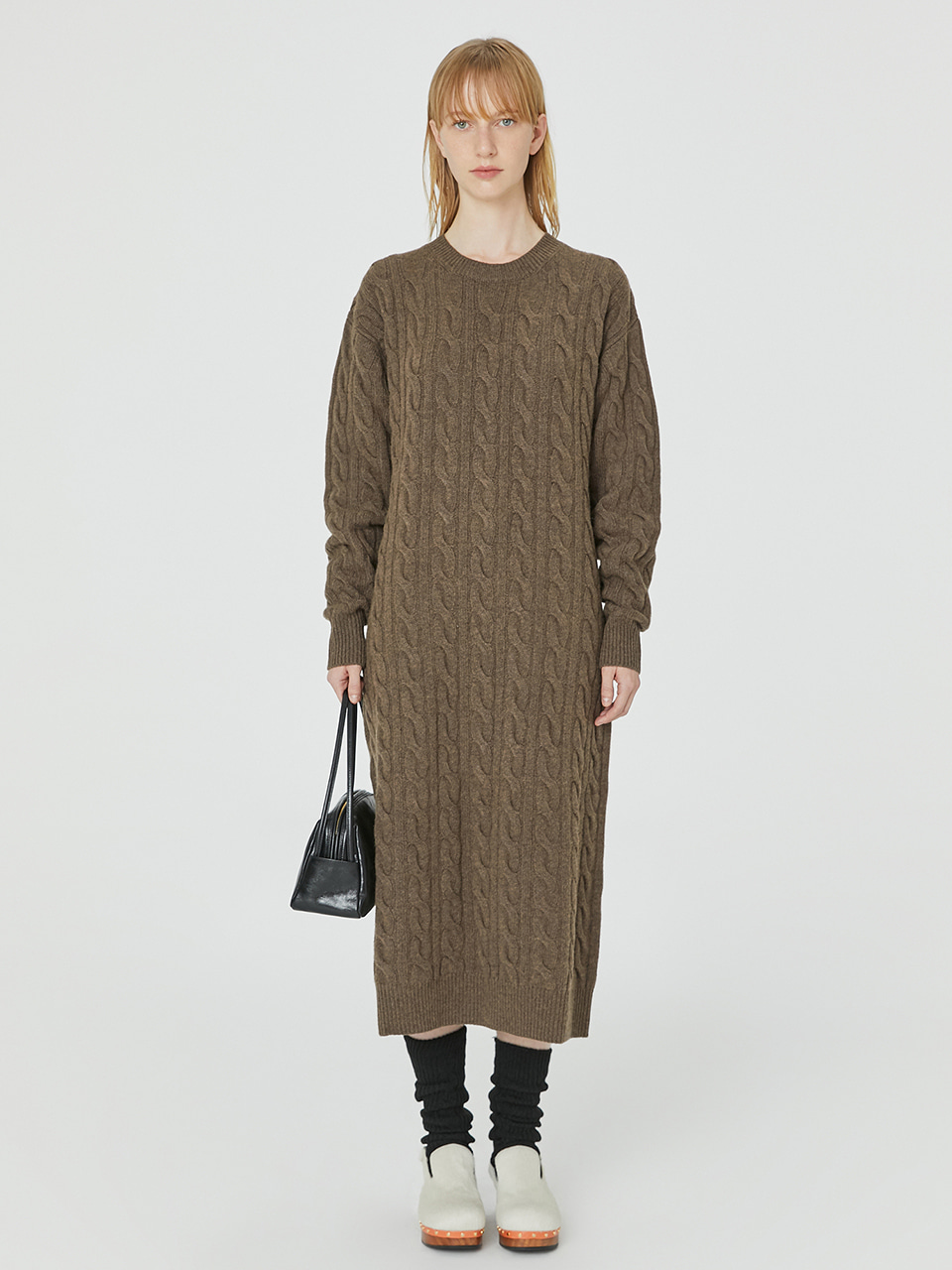 Cable Knit Maxi Dress in Brown Mel